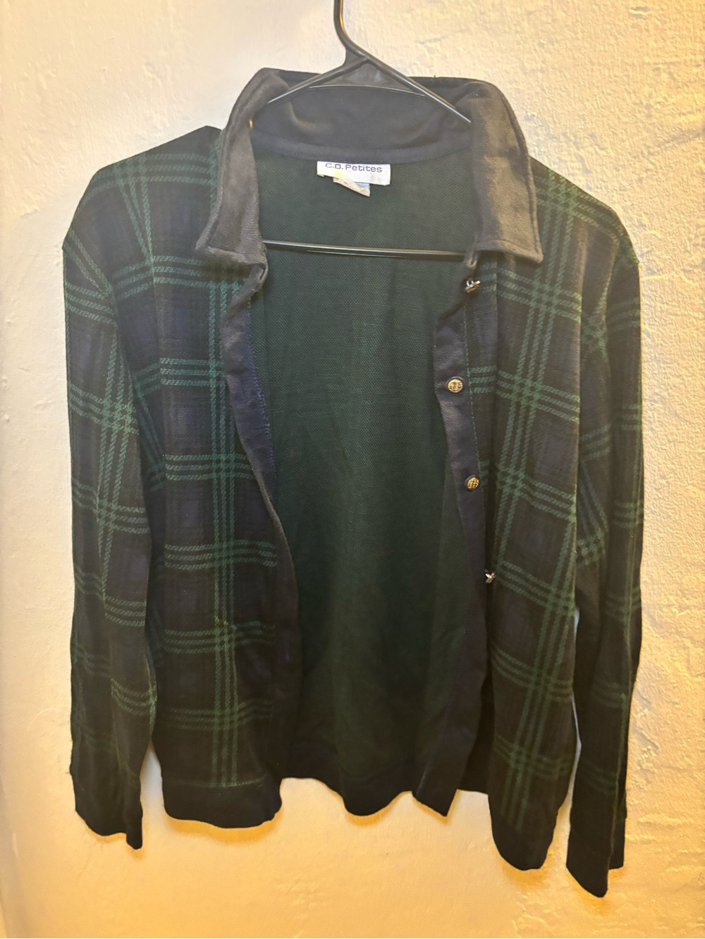 Women's Black & Green Plaid Button-Up Jacket